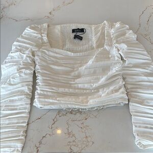 White Ruched Long Sleeve Top
